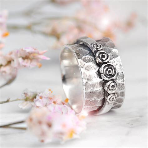 Roses Ring Spinner Ring Sterling Silver Ring For Women Etsy