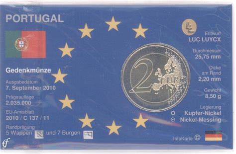2 Euro Coincard Infocard Portugal 2010 Republic Eurofischer