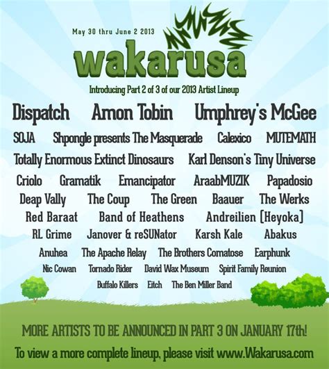 Wakarusa 2013 Phase Two Lineup Announced Amon Tobin Um Dispatch And