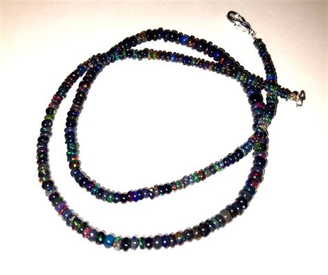 Opal Beaded Necklace Carat Natural Black Opal Gemstone Etsy