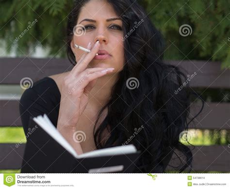 Young Woman Smoking Park Bench Stock Photo Image Of Face Beauty