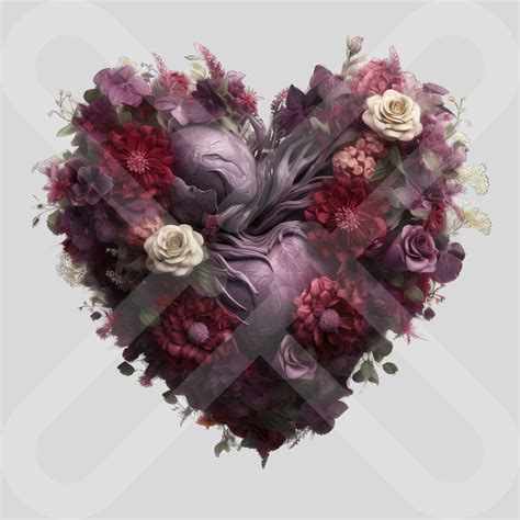 Gothic Floral Heart Clipart Floral Heart Clip Art Flower Heart Etsy