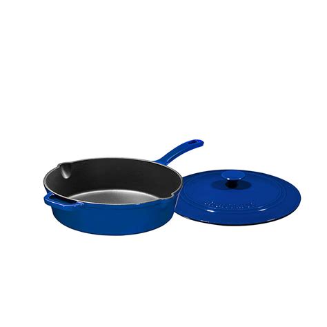 Enameled Cast Iron Skillet Deep Sauté Pan With Lid 12 Inch Duke Blue