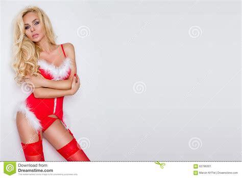 Beautiful Blonde Female Model Snowflake Dressed As Santa