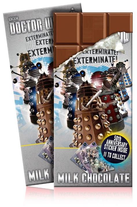 Two Chocolate Bars With The Doctor Who Logo On Them Are Shown In Front