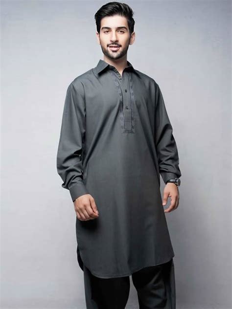 Bonanza Dark Grey Embroidered Shalwar Kameez Birmingham Uk Suit Mens Pakistani Shalwar Kameez