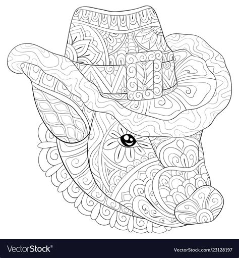 Adult Coloring Bookpage A Cute Pig With A Vector Image