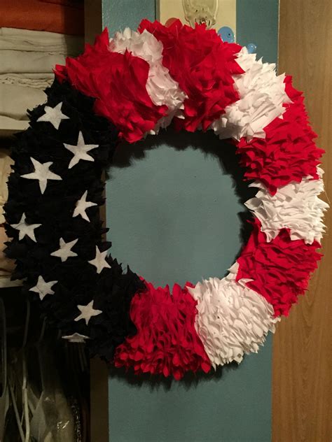 Patriot Wreath Made With 3x3 Cotton Squares Pinned To A Styrofoam Ring