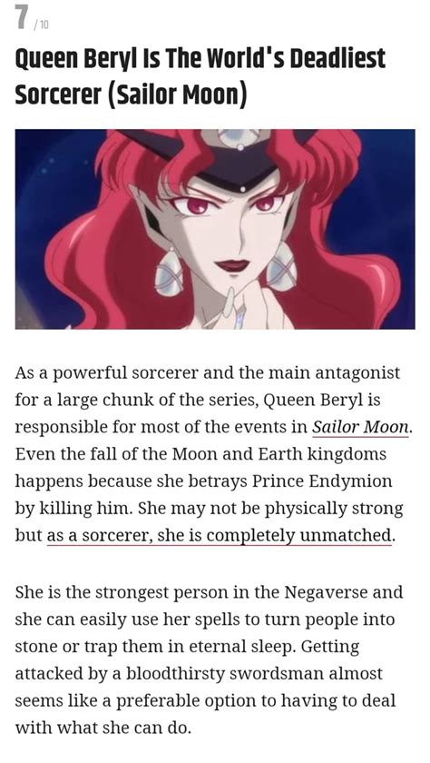 Queen Beryl Is The Worlds Deadliest Sorcerer Sailor Moon As A