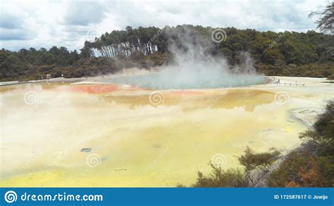 Geothermal Volcanic Area With Colorful Hot Lakes In The Wai O Tapu Park