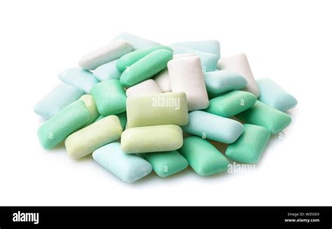 Pile Of Various Sugar Free Mint Chewing Gum Pieces Isolated On White