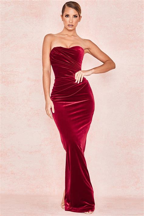 Beautiful Strapless Long Velvet Red Prom Dress In Velvet Prom