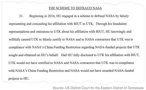 Tennessee Professor Charged With Hiding China Ties From Nasa
