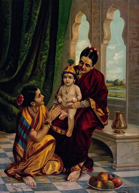 Infant Krishna Sitting On Yashodas Lap By Raja Ravi Varma Etsy