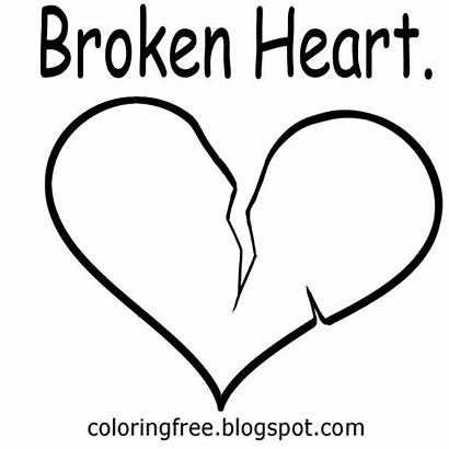 Coloring Broken Heart Outline Printable Valentines Cartoon