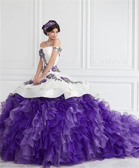 Ruffled Off Shoulder Floral Quinceanera Dress By La Glitter 24064 Purple Quinceanera Dresses