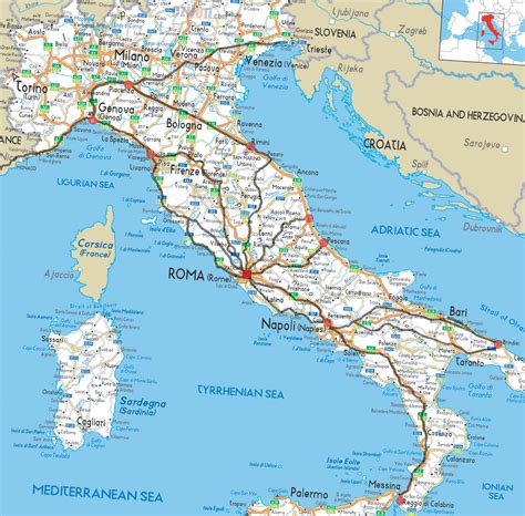 Large Detailed Physical Map Of Italy With All Cities