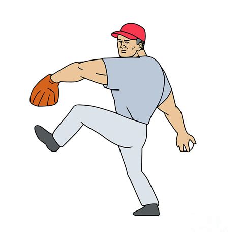 Baseball Player Pitcher Ready To Throw Ball Cartoon Digital Art By