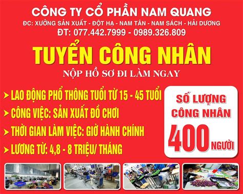ThÔng BÁo TuyỂn DỤng 400 CÔng NhÂn Lao ĐỘng 2021