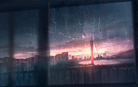 Wallpaper Anime Window Ledge Cityscape Sky Freedom Pixiv