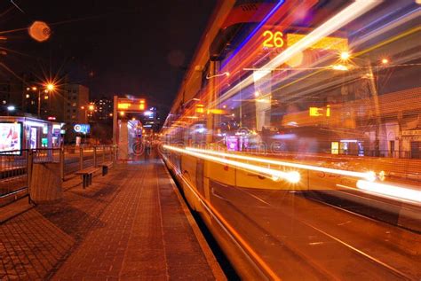 Fast Moving Car Light In City At Night Stock Photo Image Of