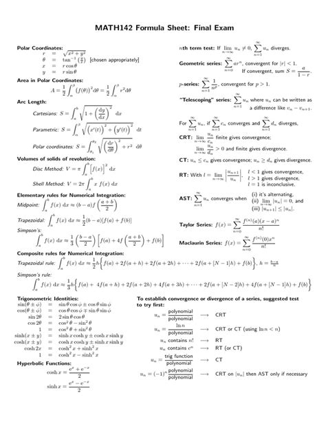 Engineering Mathematics Formula Sheet Pdf Trigonometric Functions