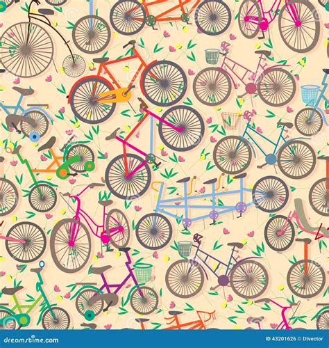Bicycle Many Flower Seamless Pattern Stock Vector Illustration Of