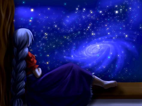 Women Video Games Touhou Outer Space Dress Night Back
