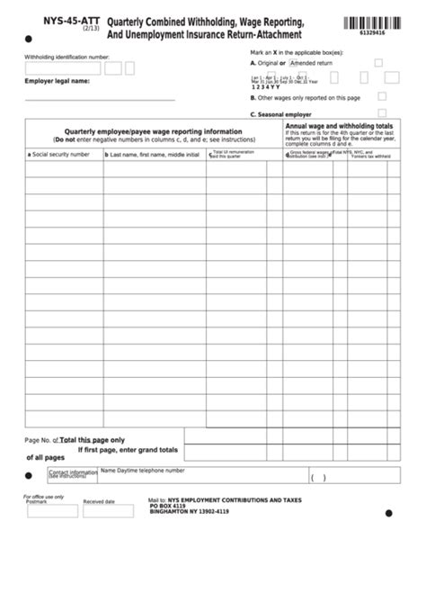 Fillable Form Nys 45 Att Quarterly Combined Withholding Wage