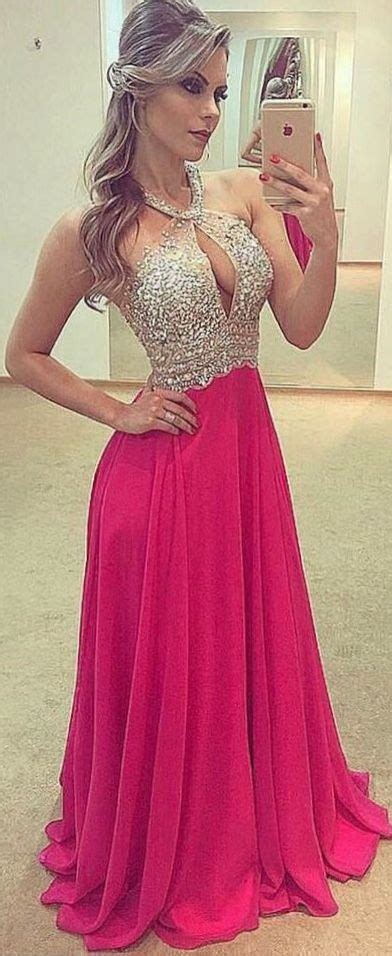Ꮯ☈¥s☨Δᒪ Backless Prom Dresses Hot Pink Prom Dress Chiffon Prom Dress