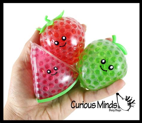 Small Fruit Water Bead Filled Squeeze Stress Balls With Faces Sensor