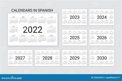 Spanish Calendar 2022 2023 2024 2025 2026 2027 2028 2029 2030