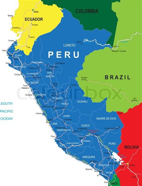 Vector maps of south american countries. Peru map | Stock vector | Colourbox