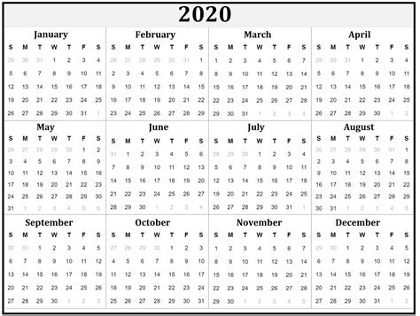 Full Year Printable Calendar