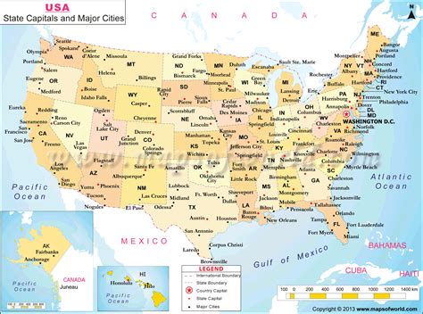 Map Of The United States With Major Cities Map Of The World