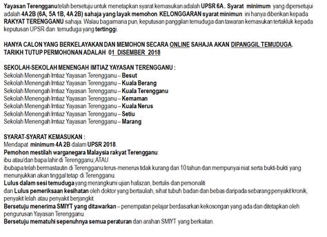 Antara syarat kelayakan permohonan sm imtiaz yayasan terengganu adalah seperti berikut: Permohonan SM Imtiaz YT 2019 Tingkatan 1 Secara Online ...