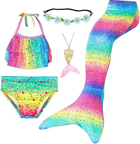 buy 5pcs girls swimsuit mermaid tails for swimming princess bikini bathing suit set costume no