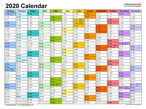 Editable Excel Calendar 2020