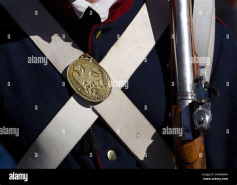 Reenactors In Period Mexican Infantry Uniforms Present A Dramatic