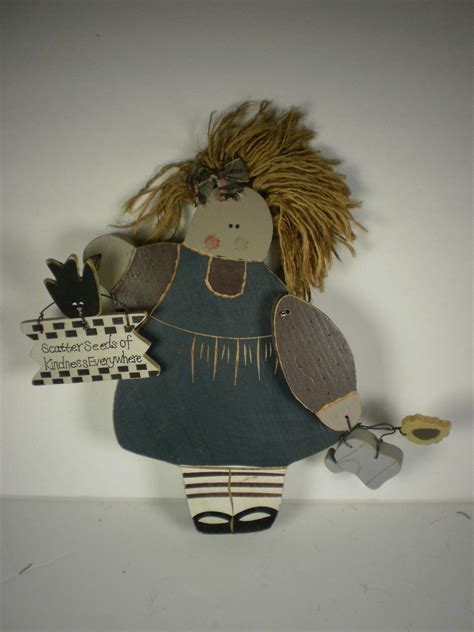 Hand Painted Wood Cutout Flower Girl Primitive Country Decor