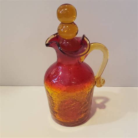 Vintage Amberina Crackle Glass Cruet Vase With 2 Ball Stopper Etsy
