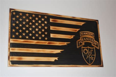 Us Army Ranger Flag Rustic Burnt Wood American Flag Etsy