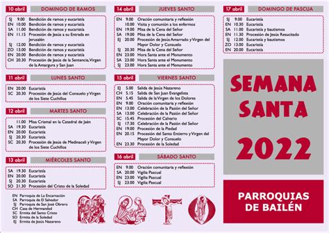 Horarios Semana Santa 2022 En Bailén Iglesia En Bailén
