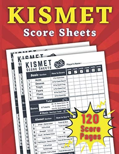 Kismet Score Sheets 120 Large Kismet Game Sheets Kismet Notebook