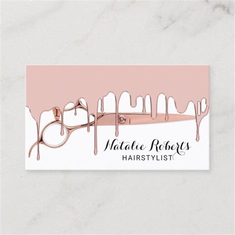 Hair Stylist Rose Gold Dripping And Scissor Salon Business Card Zazzle