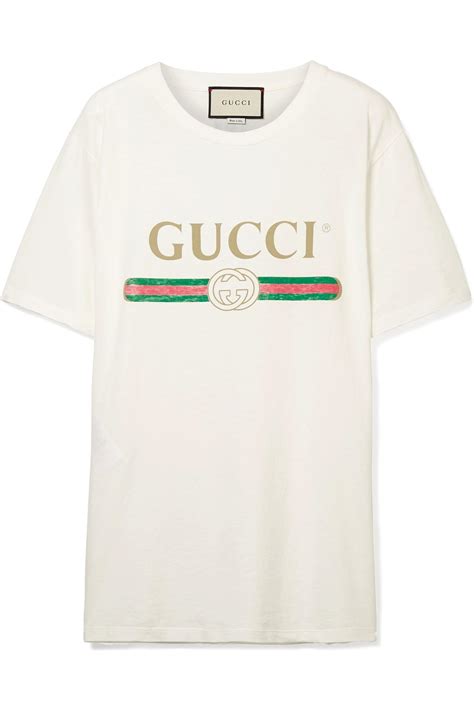 Gucci Appliqu D Distressed Printed Cotton Jersey T Shirt In Cream