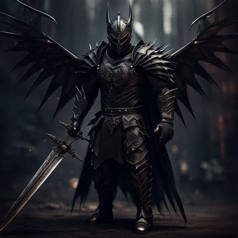 Medieval Dark Knight With Long Sword And Spiked Wings Amazon Like