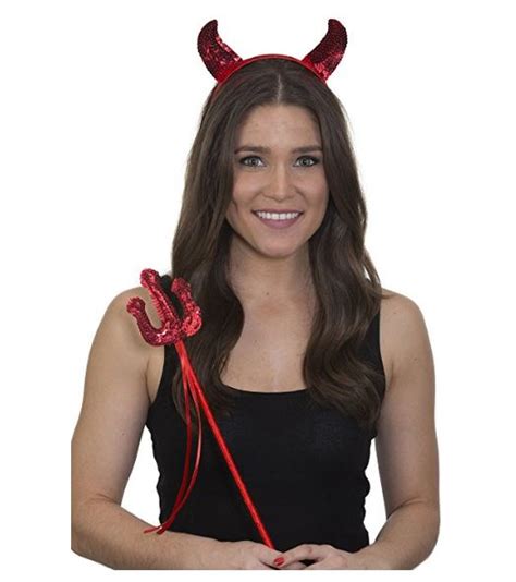 Devil Set Sequin Red Horns And Pitchfork Costume Accessory Adult