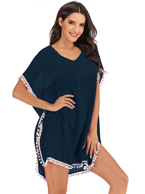 Lelinta Women Plus Size Swim Cover Ups Dress Tops Chiffon Tassel Bikini