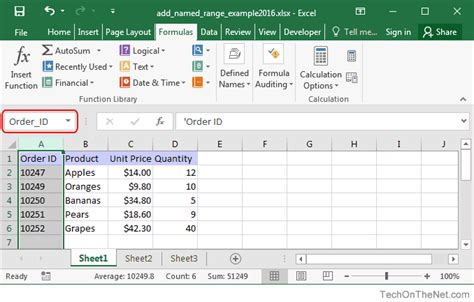 Ms Excel 2016 Add A Named Range